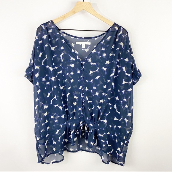 LC Lauren Conrad V Neck Blouse Blue Extra Large - Picture 1 of 14